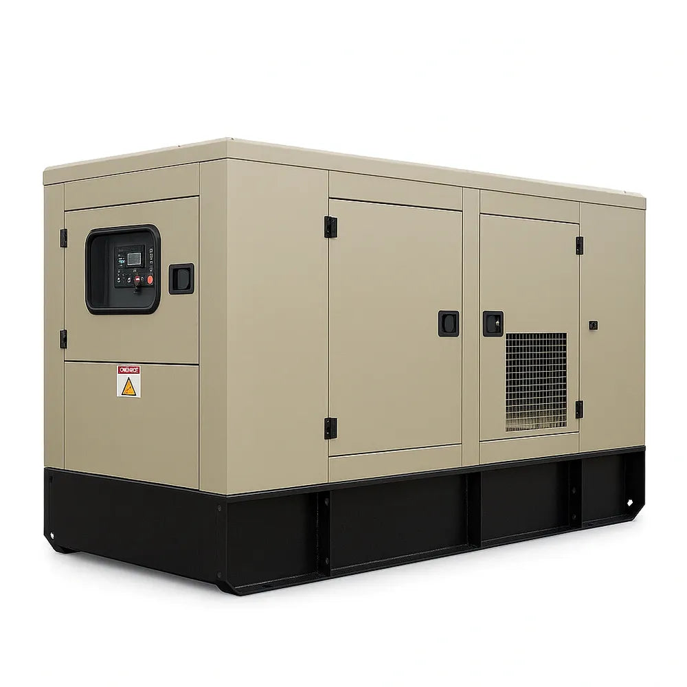 Commercial and industrial diesel generator with sound-attenuated enclosure for standby and prime power applications