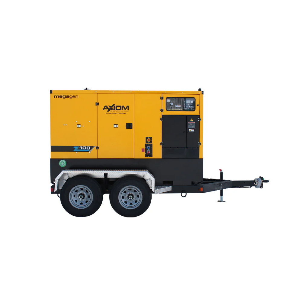 Axiom Megagen Z-Series Z100 100kVA 80kW towable diesel generator side view