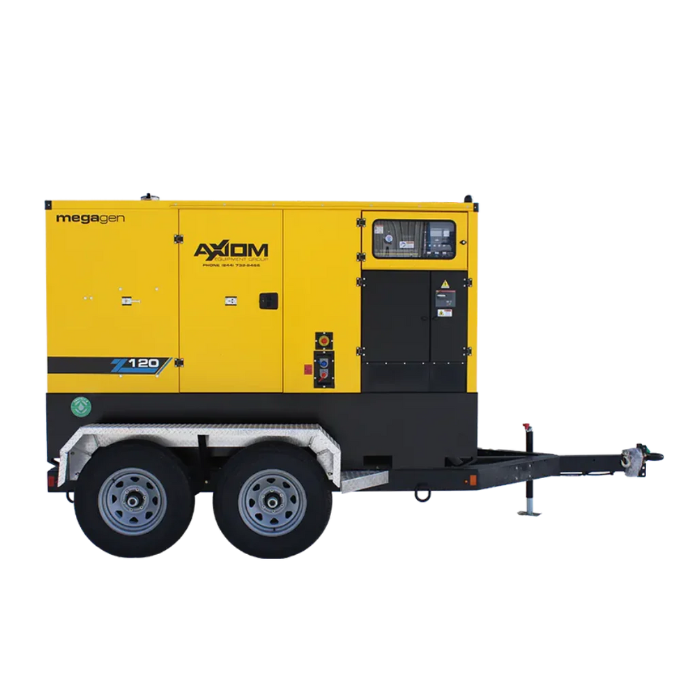 Axiom Megagen Z-Series Z120 120kVA 96kW towable diesel generator side view