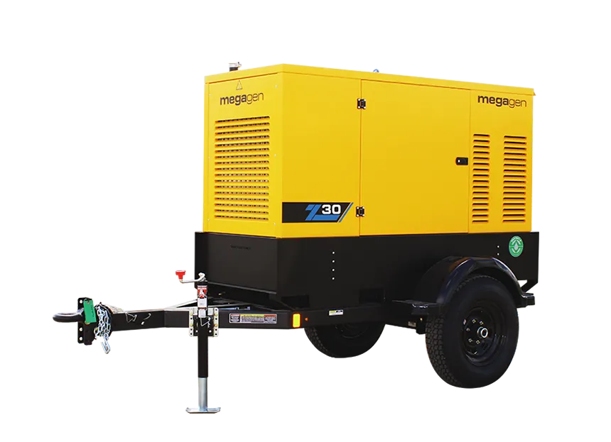 Axiom Megagen Z-Series Z30 30kVA 24kW towable diesel generator side view