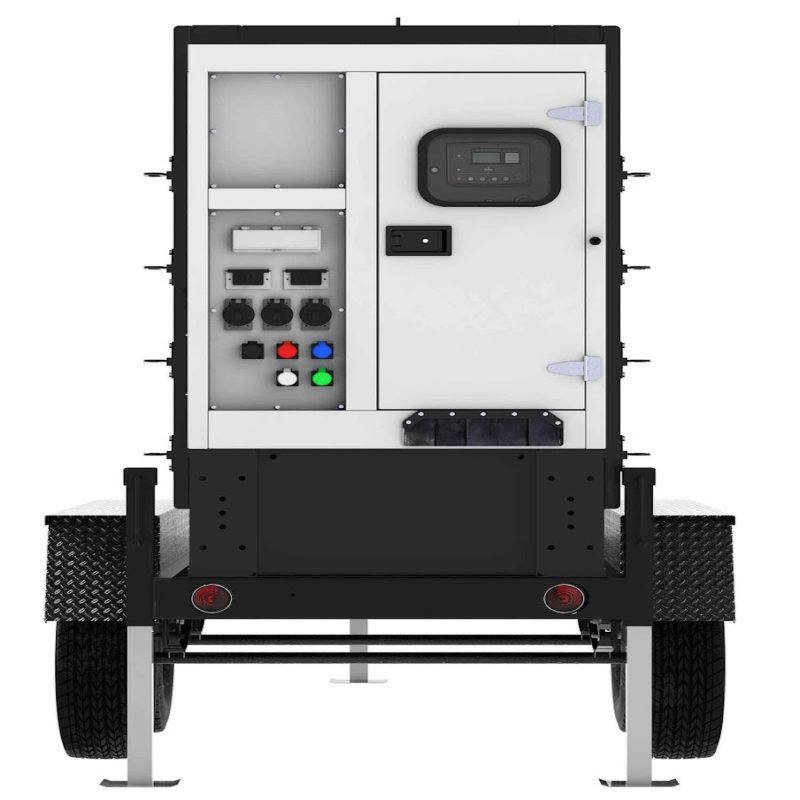 GP 22kw towable mobile diesel generator with trailer front quick connection deep sea controller view