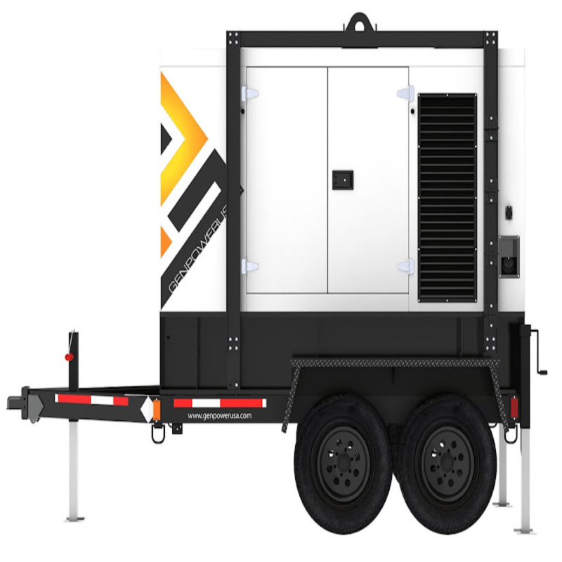 GP 22kw towable mobile diesel generator with trailer left side view