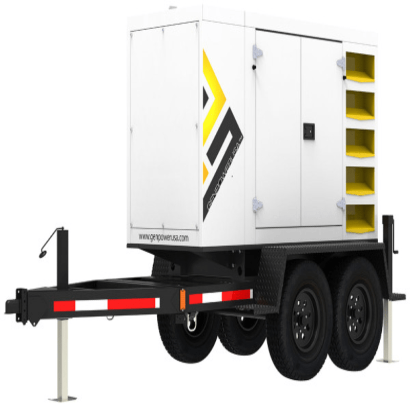 General Power 105kw towable mobile diesel generator with trailer front left view