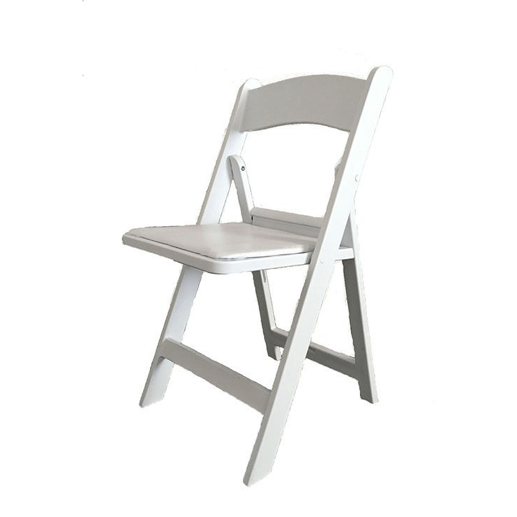 McCourt Gala White Resin Folding Chair With Padding Left Facing