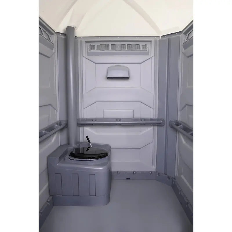 PolyJohn Comfort XL Portable Restroom Recirculating Flush Model PH03-2000 Interior With Toilet Seat Down View