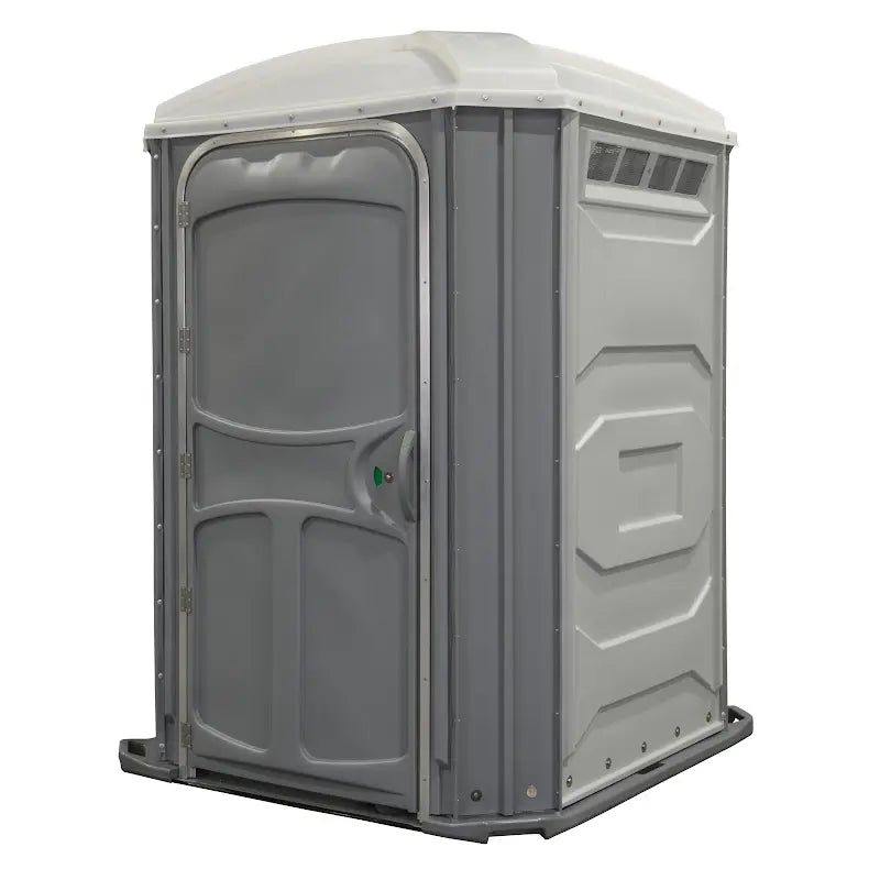 PolyJohn Comfort XL Portable Restroom Standard Model PH03-1000 In Light Gray Color Right Front View