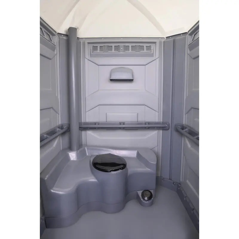 PolyJohn Comfort XLT Portable Restroom Recirculating Flush Model PH04-2000 Interior With Toilet Seat Down View